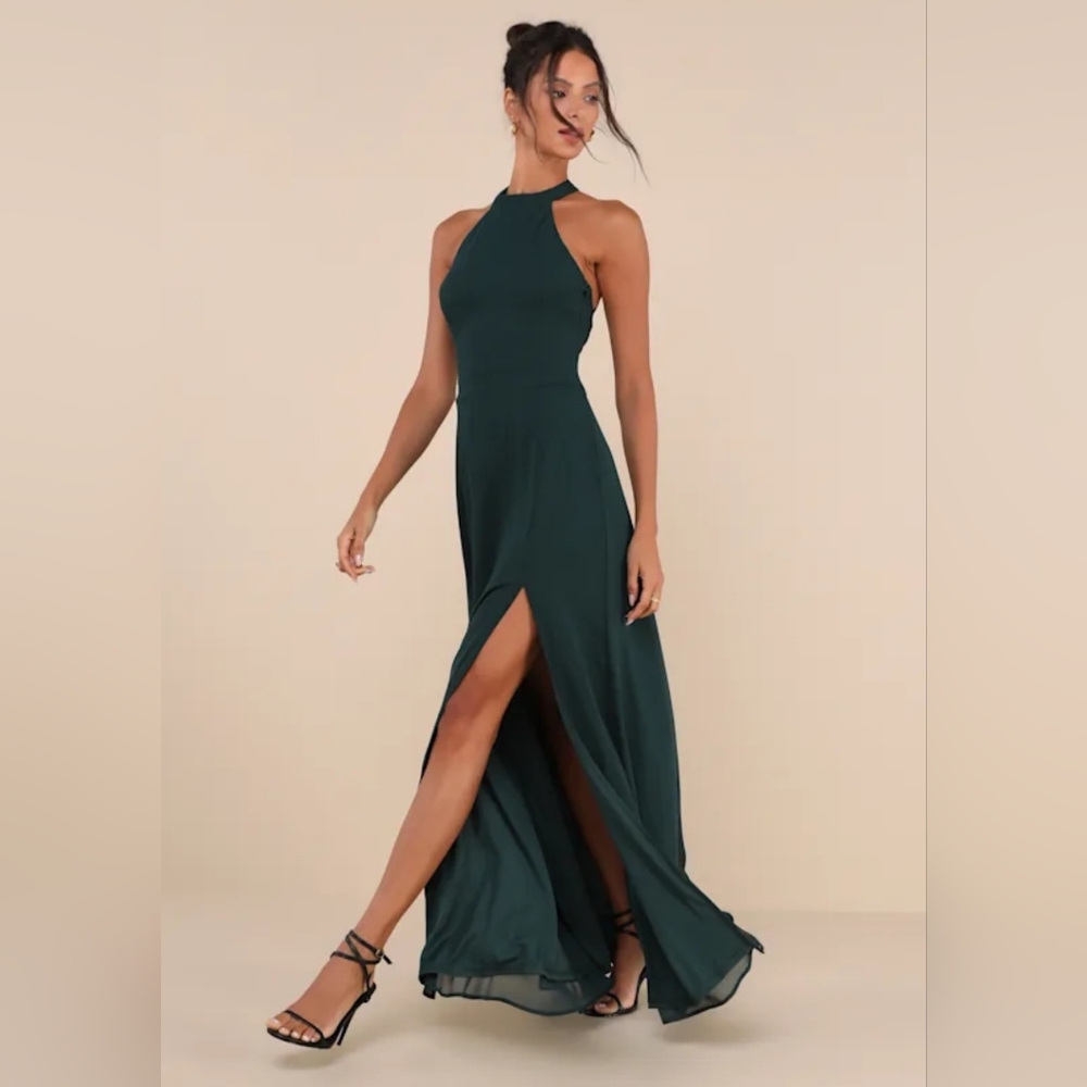 Lulus - Confidently Charismatic Emerald Backless Halter Maxi Dress - Picture 5 of 10
